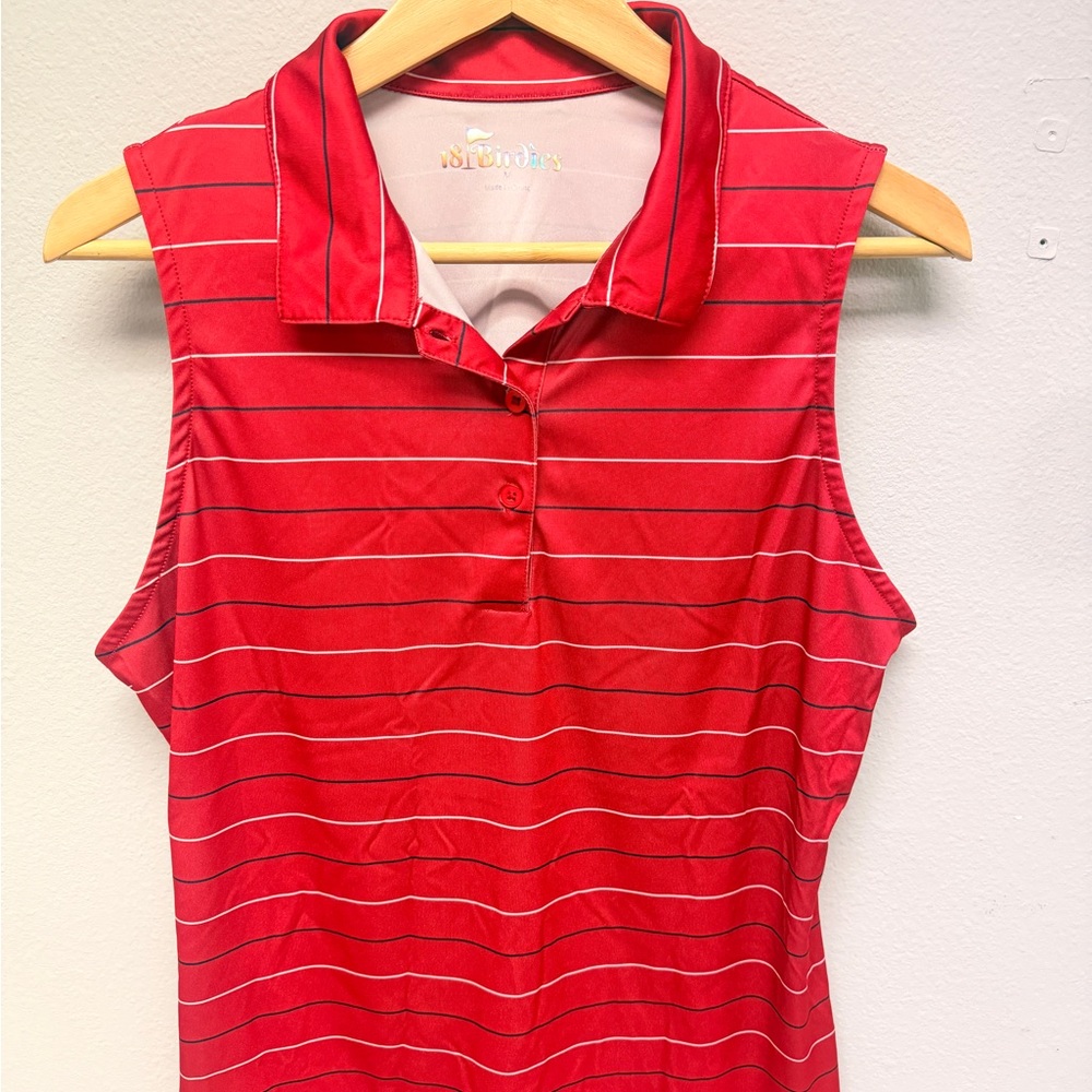 Birdies Red Striped Sleeveless Button Down Shirt